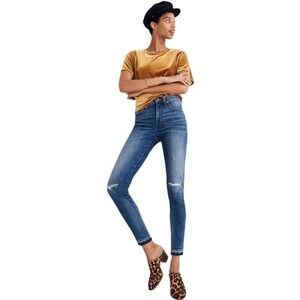 Madewell womens sz 24 9" High Rise Skinny Light Wash Denim Jeans rip & repair